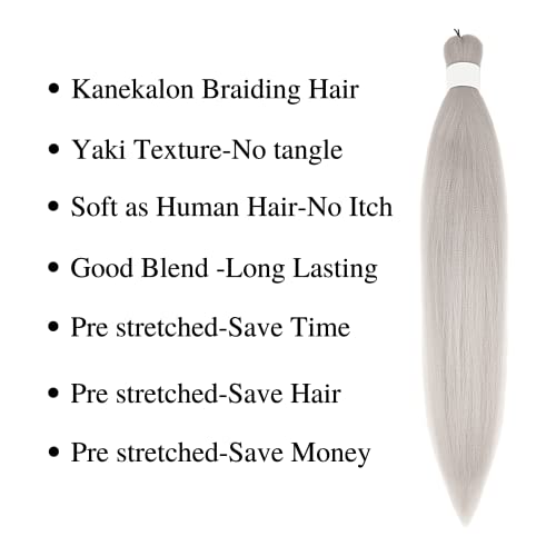 Silver Grey Brading Hair Pre Stretched Box Braids Kanekalon Braiding Hair Human Hair 26 Inch #TOP2