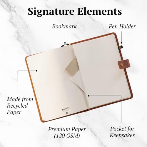 Image of Travel Journal with Prompts (Hardcover) 2nd Edition - Vegan Leather Adventure Essential - 2-Page-A-Day Travel Journal (40 Days) for Women Men Nonbinary - A5 Daily Diary & Traveler Notebook - Gift - Present - Golden Brown