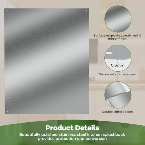 Ultra-Thin & Reversible Stainless Steel Stove Backsplash Panel, 24" x 30" Splatter Guard for Kitchen Wall & Range Hood | Easy Installation with Pre-Drilled Holes & Mounting Screws Included - 4