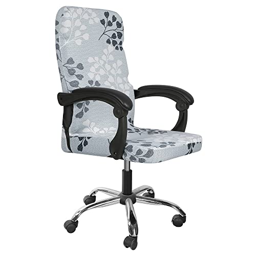 Searchi Office Chair Cover With Durable Zipper，Printed Washable Stretchable Desk Chair Cover，High Back Computer Chair Cover,Office Chair Seat Slipcover (Grey Foliage, Medium) #TOP14