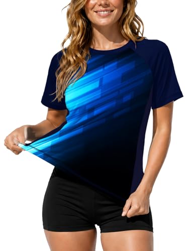 Image of AOBUTE Women Short Sleeve Rash Guard UPF 50+ Tropical Sun Protection Floral Swim Shirts