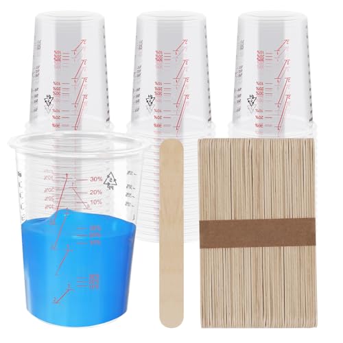 Set de 50 vasos medidores de 600 ml con palitos de madera miniatura 1