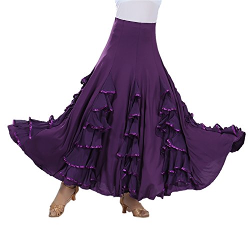 CISMRAK Ballroom Dancing waltz Dance Salsa Tango Swing Skirt For Women, Purple, One Size