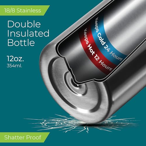 SIPX™ 12 oz Insulated Water Bottle with Straw Lid – Leakproof Stainless Steel, BPA-Free, Easy to Carry – Perfect for School, Camp, Sports & Travel –Stainless Steel by SIPX - Used condition - Image 2