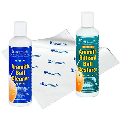 Aramith Bundle of 3 Items Billiard Ball Cleaner, Billiard Ball Restorer 8.4 fl.oz. Bottles & Aramith Microfibre Cloth Cover