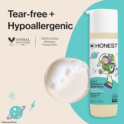 Image of The Honest Company Cleansing 2-in-1 Shampoo + Body Wash, Gentle on Skin, Dermatologist Tested, Tear Free, Hypoallergenic, Disney and Pixar's Toy Story, Sensitive Fragrance Free