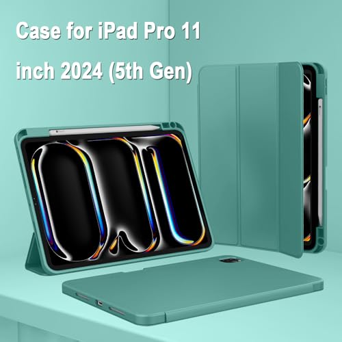 Image of ZryXal New iPad Pro 13 Inch Case (M5) 2025 / (M4) 2024 with Pencil Holder, Smart iPad Case [Support Pencil Pro and Pencil (USB-C)], Support Touch ID and Auto Wake /Sleep (Forest Green)