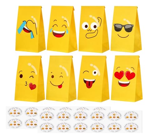 JOYISEN Bolsas de Regalo 24 Bolsas de Papel Pequeñas con 24 Pegatinas Coloridas para Obsequios de 12 x 8 x 22 cm Bolsas de Papel para Nacimientos Infantiles Bodas Graduaciones Acción de Gracias