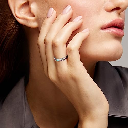 Vakki Silver Tungsten for Women Wedding Bands Inlaid with Purple Copper Turquoise Promise Ring Jewelry Gift for Wife Brides Mother Comfort Fit Size 7-124