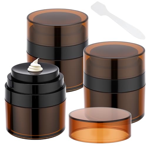 Segbeauty 0.5oz Mini Refillable Airless Pump Jars for Lotions 3pcs Amber Travel Size Cream Containers Empty Jar 15ml Small Vacuum Jar Pump Dispenser Bottles for Skincare Cosmetics Toiletry Bottles