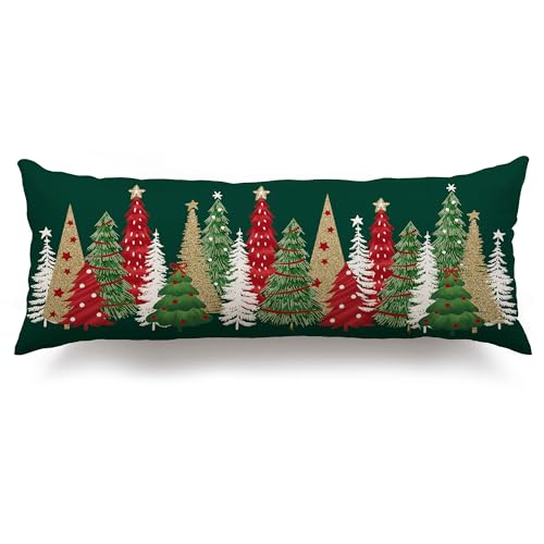 DFXSZ Christmas Pillow Covers 14x36 Inch Xmas Tree Decorative Green Throw Pillows Winter Christmas Decor for Home Couch TH-50B14