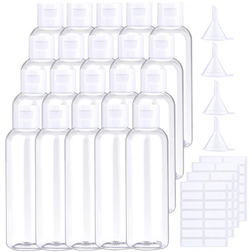 URATOT 20 Pieces 150 ml Clear Flip Cap Bottles Transparent Bottles Cosmetic Bottles Plastic Travel Bottles with Small Funnels and Labels