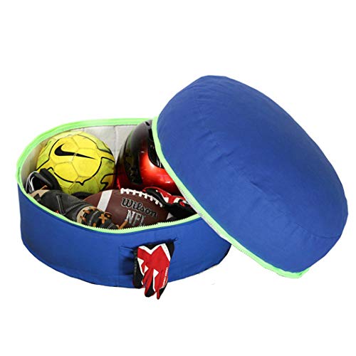 mimish Patented Exposed 2 Outer Pockets Storage Pouf, Surfer Blue with Neon Green Zipper