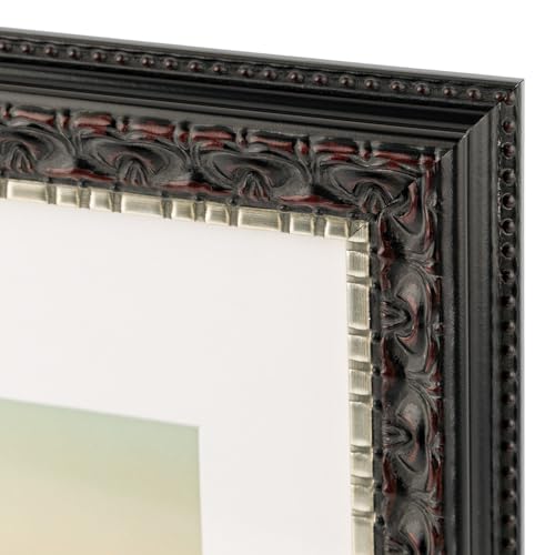 Image of Golden State Art, 9X12 Ornate Finish Photo Frame with White Mat for 6X8 Picture & Real Glass, Color: Black with Silver & Burgundy