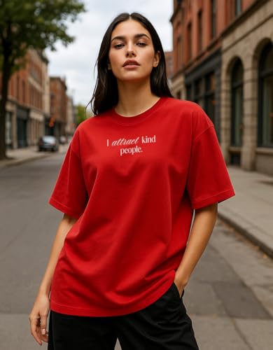 Image of Cotton Blend Oversized Baggy Fit Half Sleeve Printed Round Neck Multicolor Drop Shoulder T-Shirt for Womens & Girls (Pack of 4)