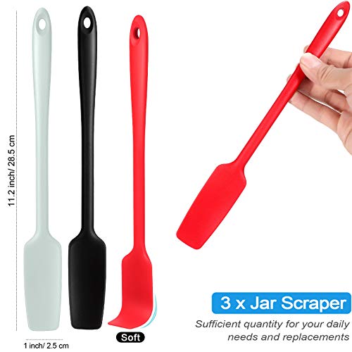 3 Pieces Silicone Jar Spatula Long Handle Rubber Spatula Heat Resistant Non-Stick Silicone Scraper Kitchen Silicone Spatula With Stainless Steel Core For Baking Stirring Mixing Tools #TOP1