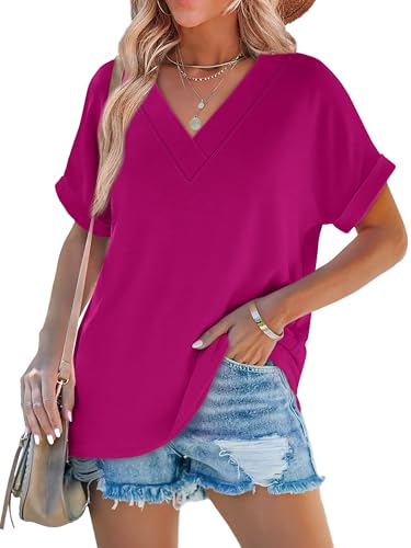 Image of WIHOLL Womens Summer Tops Short Dolman Sleeve Shirts 2026 Fashion V Neck Outfits Clothes