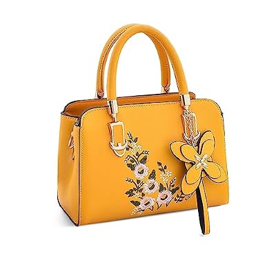 NICOLE & DORIS Borsa Piccola Donna Borse a Mano Elegante Borsa a Spalla Pelle PU Borsa a Tracolla Con Fiori Ricamo Borsetta Crossbody Giallo