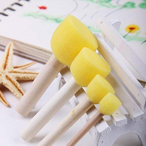 OMAZING KITCHEN 4 Sizes Yellow Sponge Dabber Wooden Handle Foam Brush Furniture Art Crafts Painting Tool Supplies Painting Stipple Set DIY Painting Tools for Kids 1