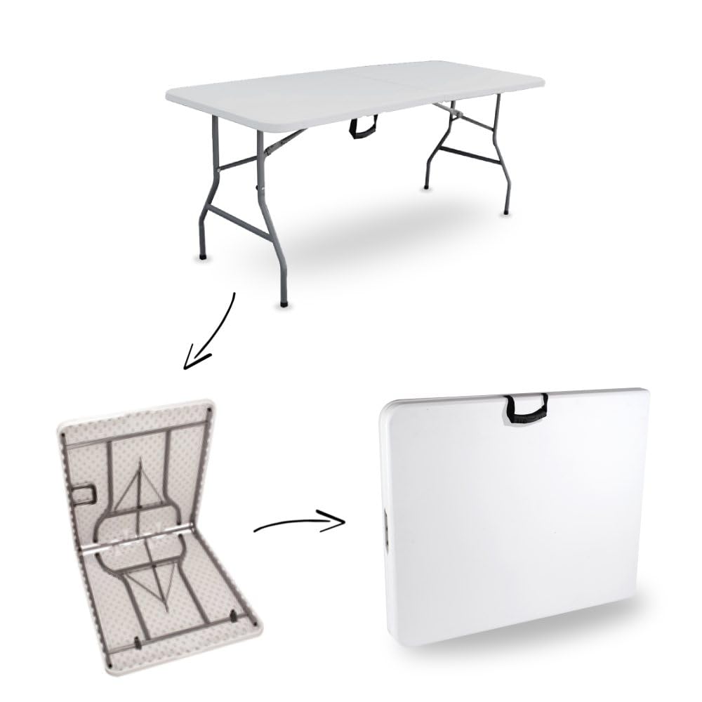 TERRE JARDIN - Table Pliante, 8 Places 180 x 74 x 74 cm,175 kg Max - Table Pliante Exterieur, Interieur Rectangulaire - Table de Jardin Pliante Blanche, Buffet, Fêtes, Camping - Stable et Robuste