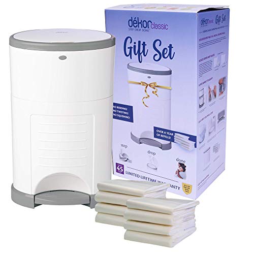 DÃ©kor Classic Diaper Pail Gift Set â€“ White | Comes with Over a Year's Supply Worth of DÃ©kor Refills!