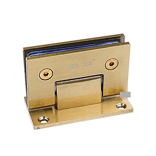 2Pcs Stainless Steel Frameless Glass Door Hinge, 90 Degrees Bathroom Folding Glass Clip Door Hinges (Color : Titanium Gold)