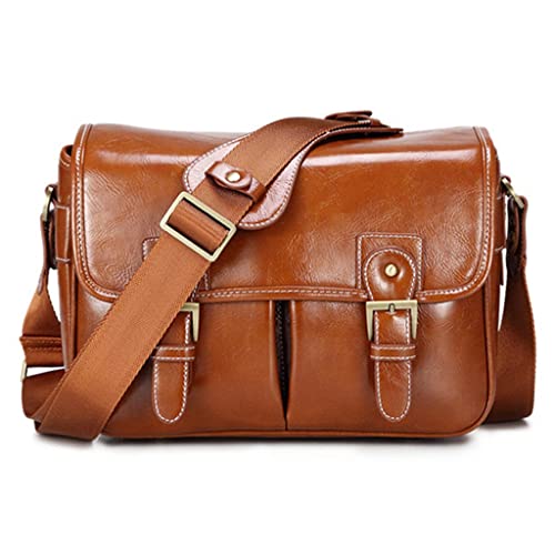 HGVVNM Photo Camera Stylish Fashion Retro PU Leather Case Handbag Waterproof Shoulder Messenger DSLR Bag (Color : Light Brown, Size : One size)