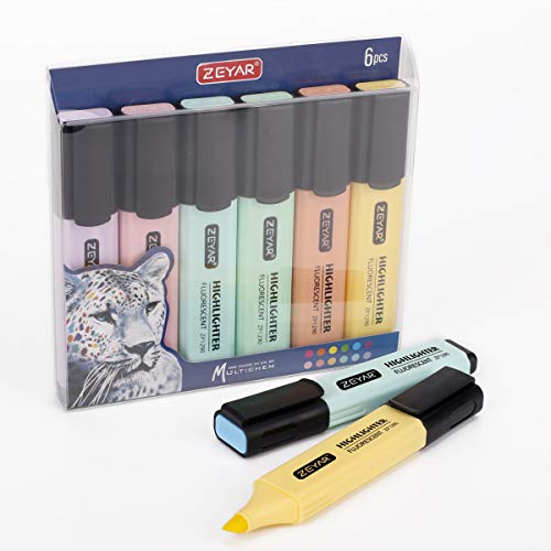 Zeyar Highlighter, Pastel Colors Chisel Tip Marker Pen, Ap Certified, Assorted Colors, Water Based, Quick Dry (6 Macaron Colors) #TOP3