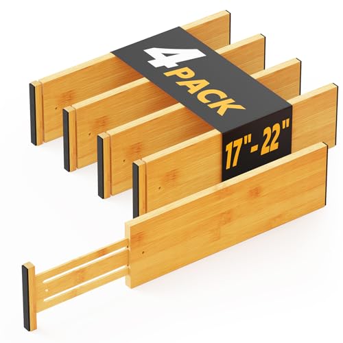 SpaceAid Bamboo 4 Pack Dresser Drawer Dividers, 4.65“ High Adjustable