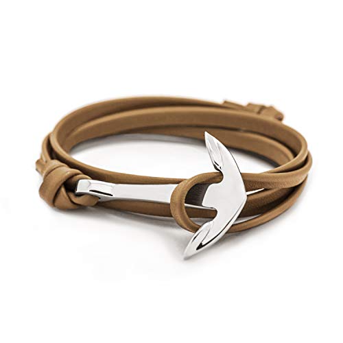 Flexo Anchor Bracelet Nautical Handmade Black Gold Plated Vegan Leather Motivational Sailor Stainless Steel Dorsal Wrist Wrap For Men And Women - Brown And Silver #TOP3