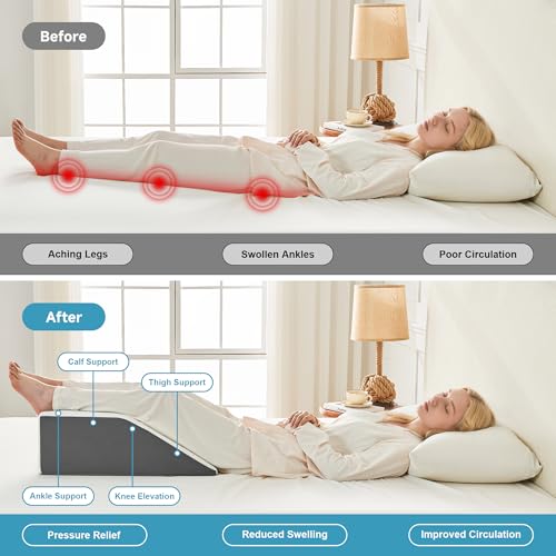 Image of Yojoker Leg Elevation Pillows for Swelling, Memory Foam Wedge Pillow for Legs Blood Circulation, Leg Elevation Pillows for After Surgery, Knee Wedge Pillow for Sleeping Back Hip Ankles Relief