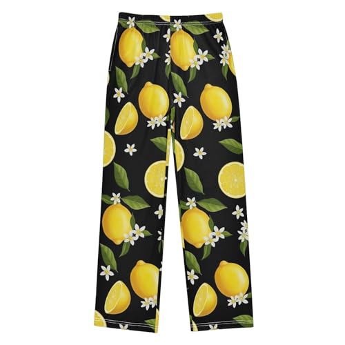 CHIFIGNO Boys Relaxation Pants Lemons Black Kids Pants Boys with Pockets Boys Pants Size 6-8
