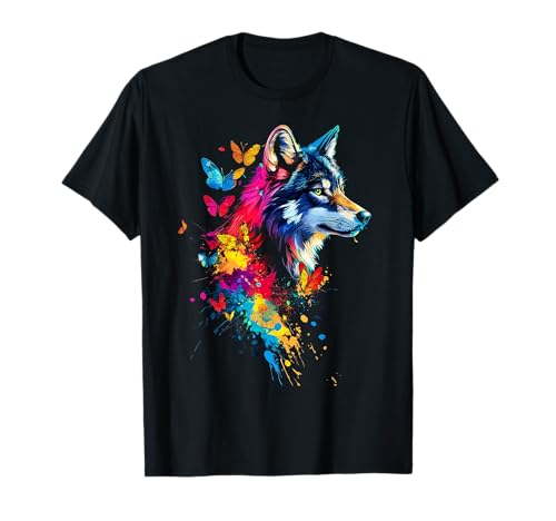 Loup Papillons Colorés Art T-Shirt