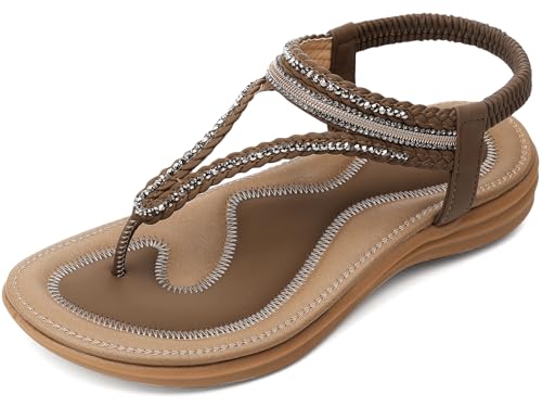 Image of UBFEN Womens Bohemian Flat Sandals With Back Strap Summer Beach Comfortable Bling