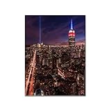  DéCoration Murale Design New York Murale Art Empire State Building Nuit Paysage Tableau Moderne Salon Mur Art Toile Affiches Impressions Mur Décor 50x70cm (Sans cadre)