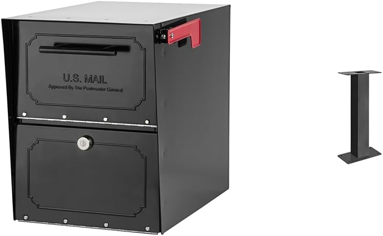 Architectural Mailboxes 6200B-10 Oasis Classic Locking Post Mount Parcel Mailbox with High Security Reinforced Lock,Black,18.00 x 15.00 x 11.50 inches & 5106B Oasis 28" H Pedestal Post, Black