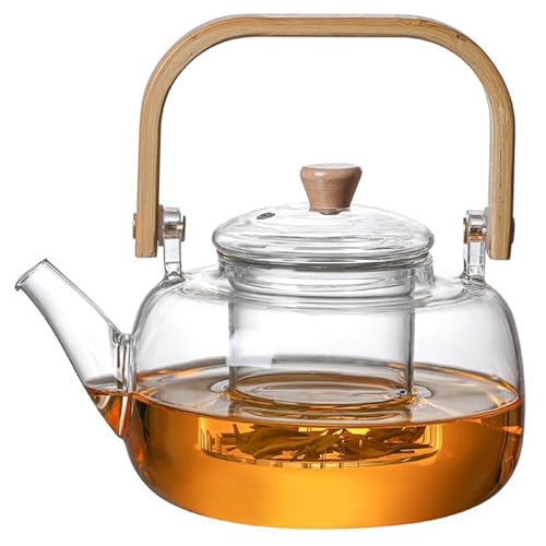 Théière en verre avec infuseur 34 oz / 1l à thé en verre bouilloire pour cuisinière pour cuisinière, top à induction, thé à thé en verre transparent avec infuseurs, théières à thé fleuri