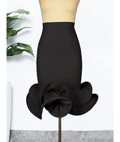 xxxiticat Women's Ruffle Midi Skirt High Waist Elegant Formal Party Irregular Asymmetric Pencil Bodycon Fishtail Skirts3