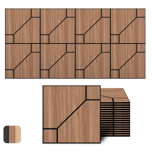 Image of WoveN SounD Acoustic Wall Panels, Teak, 16 Pack, 12x12 in | Self-Adhesive, NRC 0.95, Carved Pattern, Sound Proof, Echo Reduction, Sound Dampening, Home Studio, Office, Gaming Room