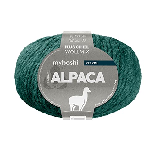 myboshi Alpaca-Wolle zum Häkeln/Stricken, temperaturregulierend, angenehm weich, für Damenoberbekleidung, Blau (Petrol), 1 Knäuel