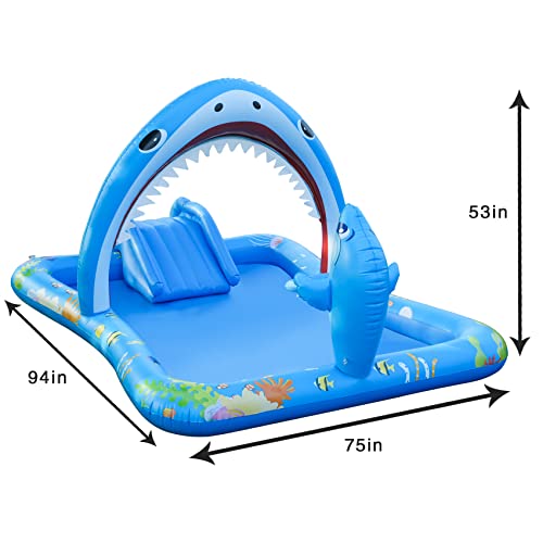 Inflatable Kiddie Pool With Slide Inflatable Play Center Kids Pool With Shark Water Sprayers Toddler Pool With Play Ball Hoop Wear-Resistant Thickened Swimming Pool For Kids Children #TOP1