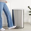Amazon Basics LARGE Trash Can, 13.2 Gallon (50L), Smudge Resistant Rectangular Bin with Soft-Close Lid, Step Foot Pedal, Removable Inner Bucket, Brushed Stainless Steel, Satin Nickel Finish