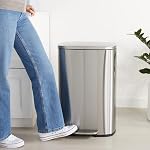 Amazon Basics Smudge Resistant Rectangular Trash Can With Soft-Close Foot Pedal, Brushed Stainless Steel, 50L/13.2 Gal, 16.7x14.7x25.9 in, Satin Nickel Finish - Image 2