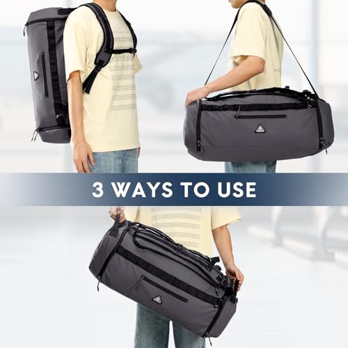 Haimont Sac à dos de sport 50 L imperméable pliable pour homme et femme avec compartiment à chaussures pour voyage, randonnée, camping en plein air, gris foncé, Sac de voyage – vue 7