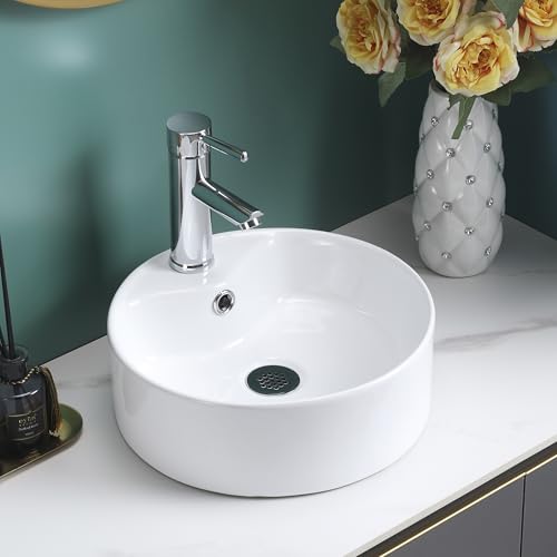 BELOFAY Modern Bathroom Basin Sink, Counter Top White Cloakroom Ceramic Basin for Bathroom, Vanity Cabinet, and Toilet (Round 2)
