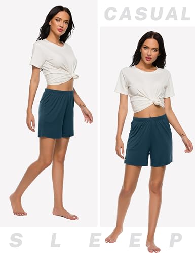 Image of JINSHI Womens Pajama Shorts Soft Comfortable Lightweight Elastic Drawstring Modal Pajama Bottoms Lounge Shorts with Pockets