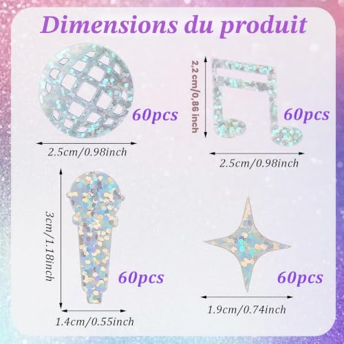 Lot de 240 confettis disco en feuille d'aluminium, mini confettis en forme de boule disco et notes de musique, décorations de fête hippie des années 70 et 80, fournitures de décoration de table – vue 2