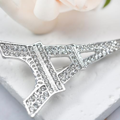 Image of Gyn&Joy Clear Crystal Rhinestones Eiffel Tower Fashion Brooch Pin