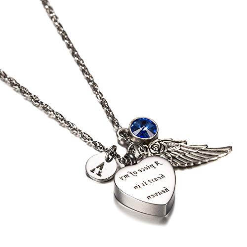 Amody Acero Inoxidable Corazón con Piedra de Nacimiento, alas de Ángel y...