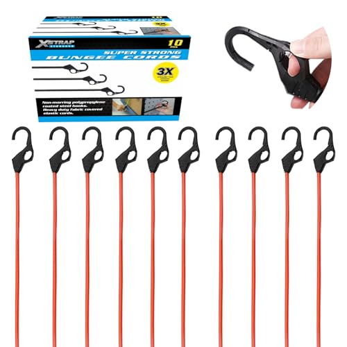 XSTRAP STANDARD Heavy Duty Bungee Cords 10PK 32-Inch Premium Bungee Cords with Finger-Hole Hooks for Camping, Car, Truck, Tents, Luggage Rack, and Cargo (Red) by XSTRAP STANDARD - Used condition - CA$20.36